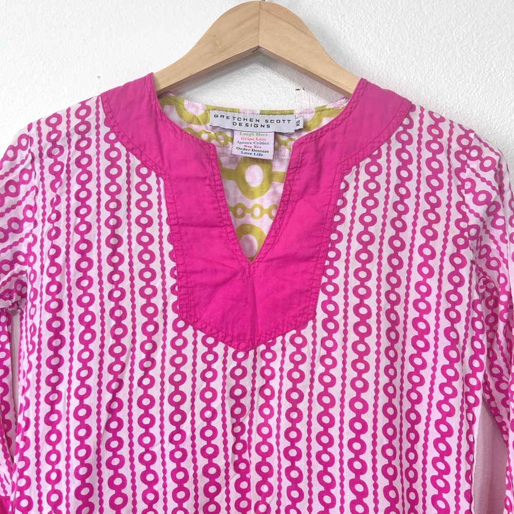 Gretchen Scott Designs Women's XS/S Pink Geometric Circle Print Cotton Tunic Top - Picture 2 of 8